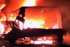 Private bus catches fire while traveling from Hyderabad to Nellore