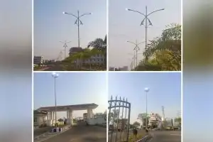 District Police Office’s Street Lights Shining Brightly in Daylight