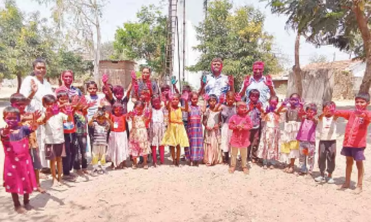 Jagtial residents celebrate Holi with enthusiasm