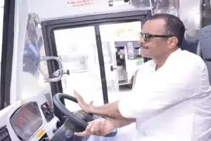 Minister Komatireddy takes on the role of a bus driver
