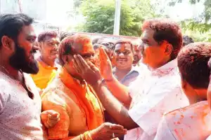 MLA Dhanpal celebrates Holi in Nizamabad