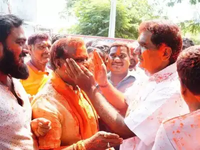 MLA Dhanpal celebrates Holi in Nizamabad