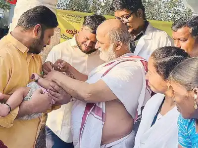 Priest at Chilkur Temple gives polio vaccinations