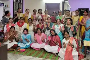 Teachers in Jagtial celebrate early Holi festival