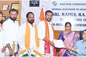 Nomination papers filed by Eatala, Raghunandan, and DK Aruna in Hyderabad