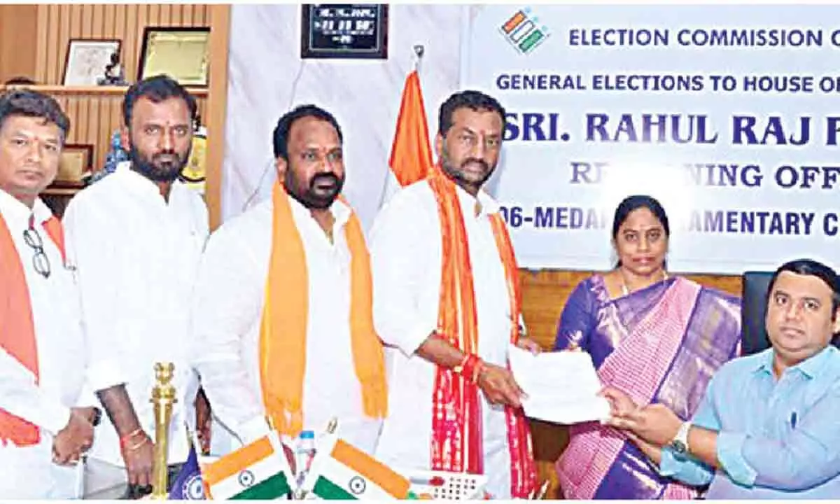 Nomination papers filed by Eatala, Raghunandan, and DK Aruna in Hyderabad