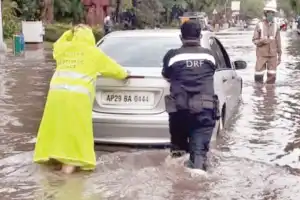 Unexpected rainfall and strong winds cause power outages in Hyderabad.