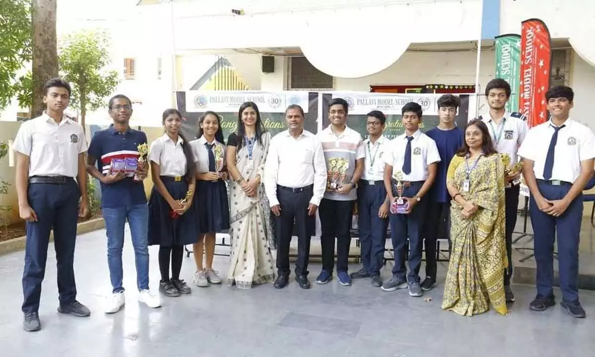 Achievers in Class X and XII honored at Pallavi Model School in Hyderabad.