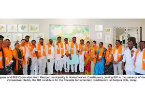 BJP welcomes Congress and BRS corporators from Meerpet municipality