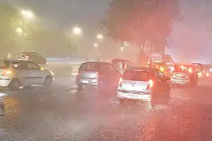 City of Hyderabad experiences severe traffic congestion due to heavy rainfall.