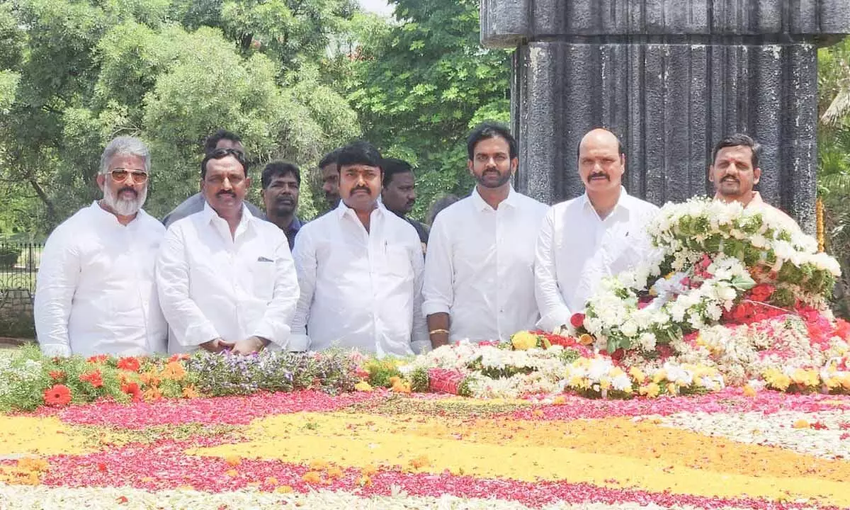 Joint MLA Candidate Bhashyam Praveen Honors NTR on Birth Anniversary at Ghat