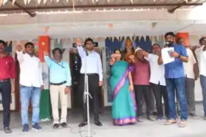DC BM Santhosh Leads the Flag Waving at Badi Bata Programme Rally