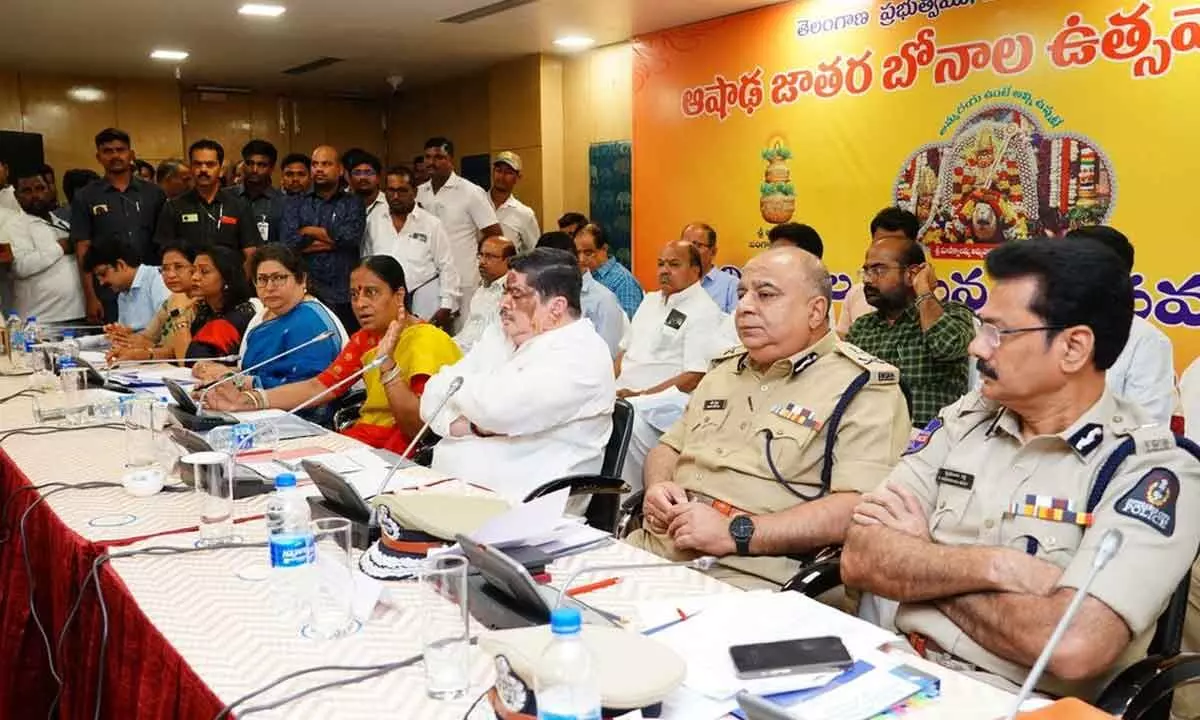 Minister Konda Surekha supervises preparations for the ten-yearly Bonalu festival