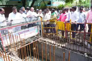 MLA Ganesh from Secunderabad Cantonment oversees construction of culvert in Mahindra Hills