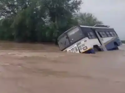 Nandyal hit by heavy rains, RTC bus trapped in floodwaters