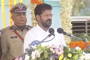 Revanth Reddy speaks at State formation day event, emphasizes government’s efforts to boost economy.