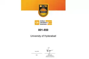 University of Hyderabad ranks in the 801-850 range in QS 2025 global rankings.