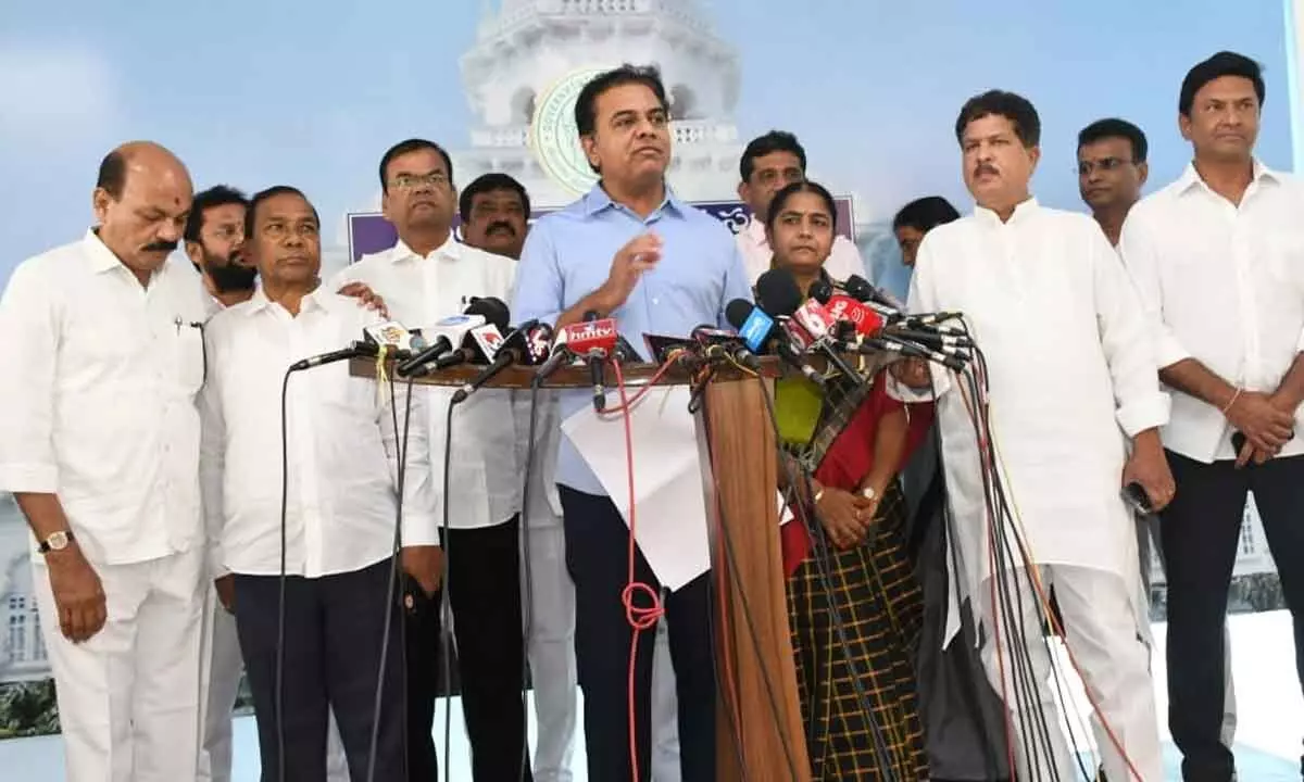 KTR leads BRS delegation to meet Speaker regarding defected MLAs