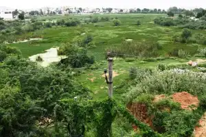 RK Puram lake in Hyderabad stays dry despite heavy rainfall.
