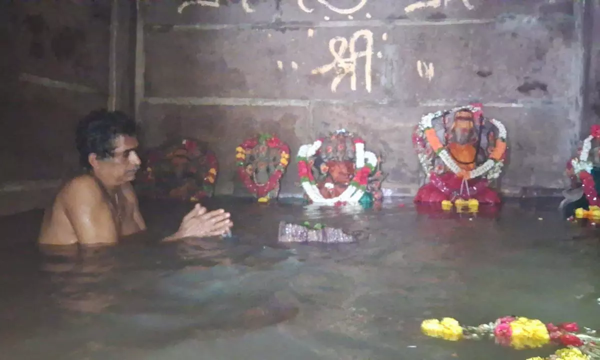 Saptanadulu Sangamam Temple Submerged by Rising River Waters