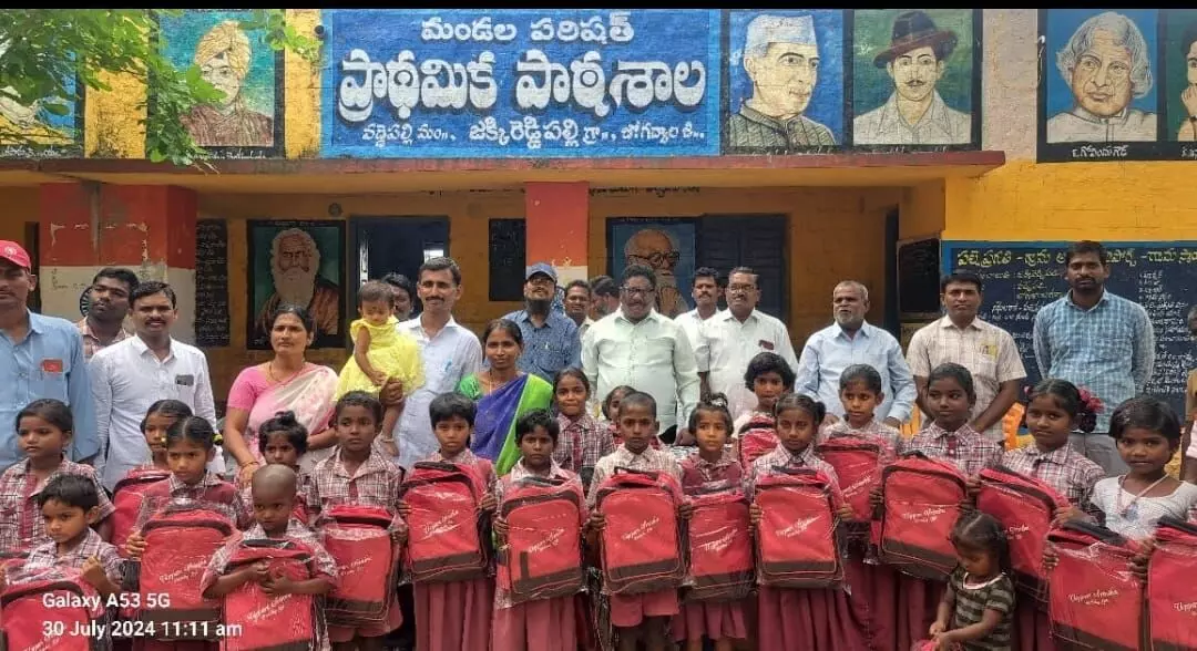 Teacher Donates School Bags on Daughter Srinitha’s Birthday