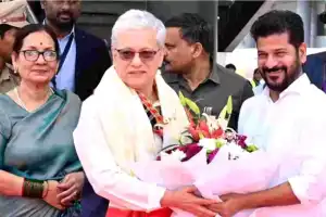 Telangana’s New Governor, Jishnudev Varma, Receives Warm Welcome at Shamshabad Airport