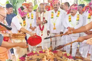 CM Lays Foundation Stone for 430-Foot Hare Krishna Heritage Tower