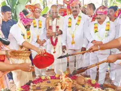CM Lays Foundation Stone for 430-Foot Hare Krishna Heritage Tower