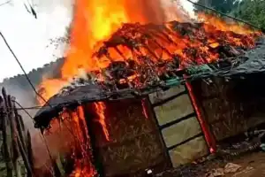 House Destroyed in Fire Caused by Electrical Short Circuit During Bonalu Festival