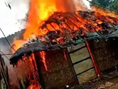 House Destroyed in Fire Caused by Electrical Short Circuit During Bonalu Festival