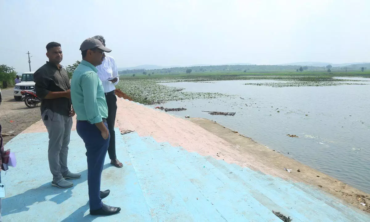 DC Inspects Mini Tank Bund in Preparation for Bathukamma Festival