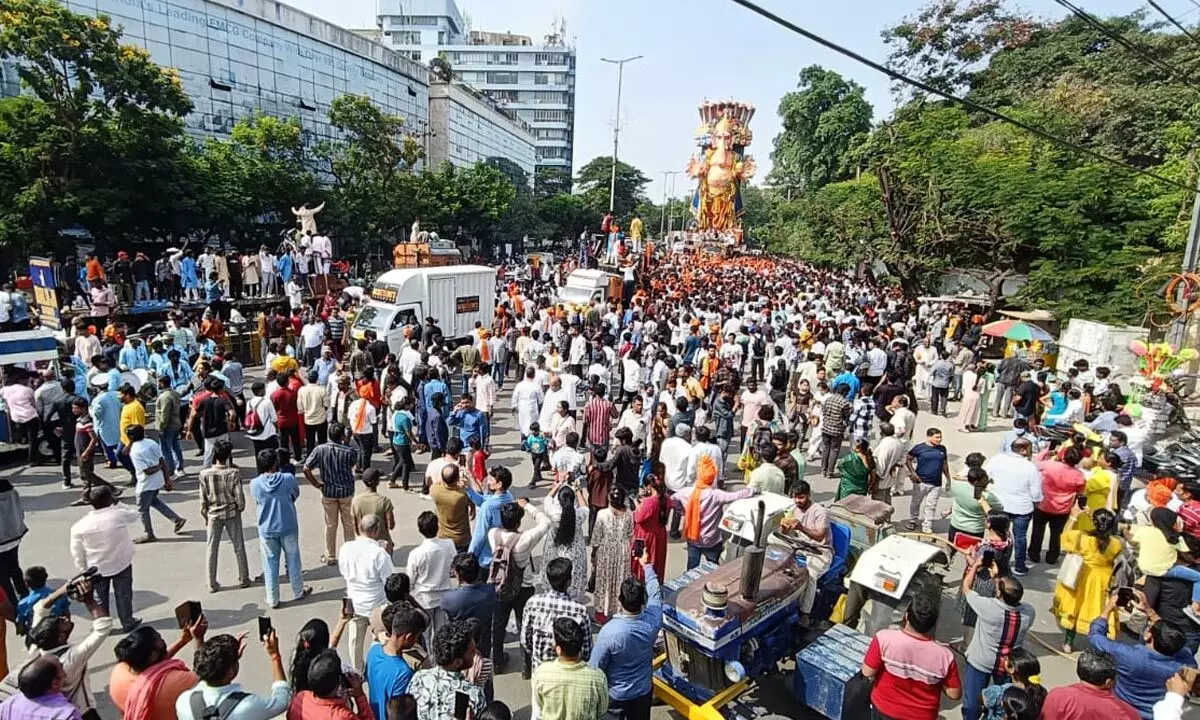 Khairatabad’s 70-Foot Ganesh Idol Ready for Immersion at Hussain Sagar Lake