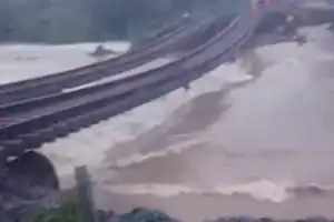 Railway Track Washed Away in Mahbubabad’s Intakanne Due to Heavy Rains, Train Services Halted