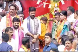 Telangana CM Revanth Reddy Attends Inaugural Pooja for Khairatabad Ganesh Chaturthi Festival