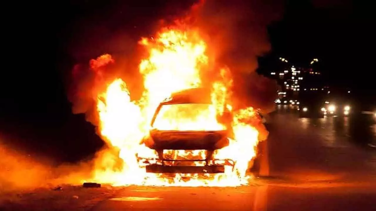 Car Catches Fire in Shamshabad, Passengers Safely Evacuate