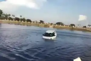 Car Plunges into Pond During Driving Lesson in Jangaon; Both Occupants Unharmed
