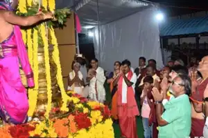 Grand Celebration of Jogulamba Ammavari Sharannavaratri Brahmotsavam Kicks Off with Dhwajarohanam Ritual