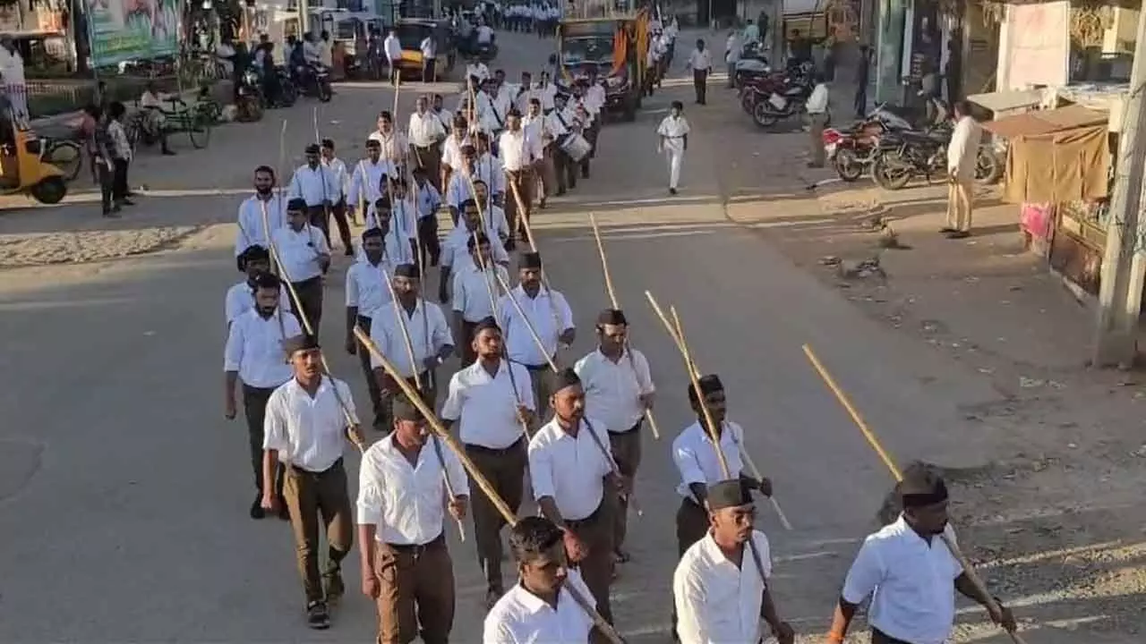 Massive Rally in Padh Sanchalan Marks 100th Anniversary of RSS in Jogulamba Gadwal District