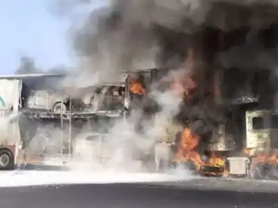 Car-Carrying Container Catches Fire on Hyderabad-Mumbai Highway