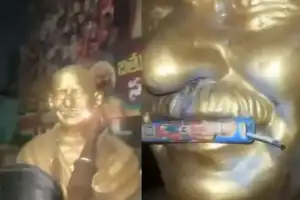 Children Deface Gandhi Statue Using Firecrackers
