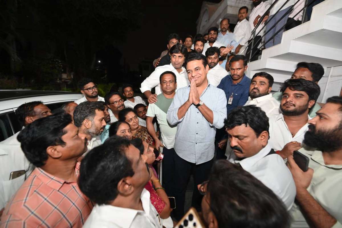 Crowd Gathers Outside KTR’s Residence in Support