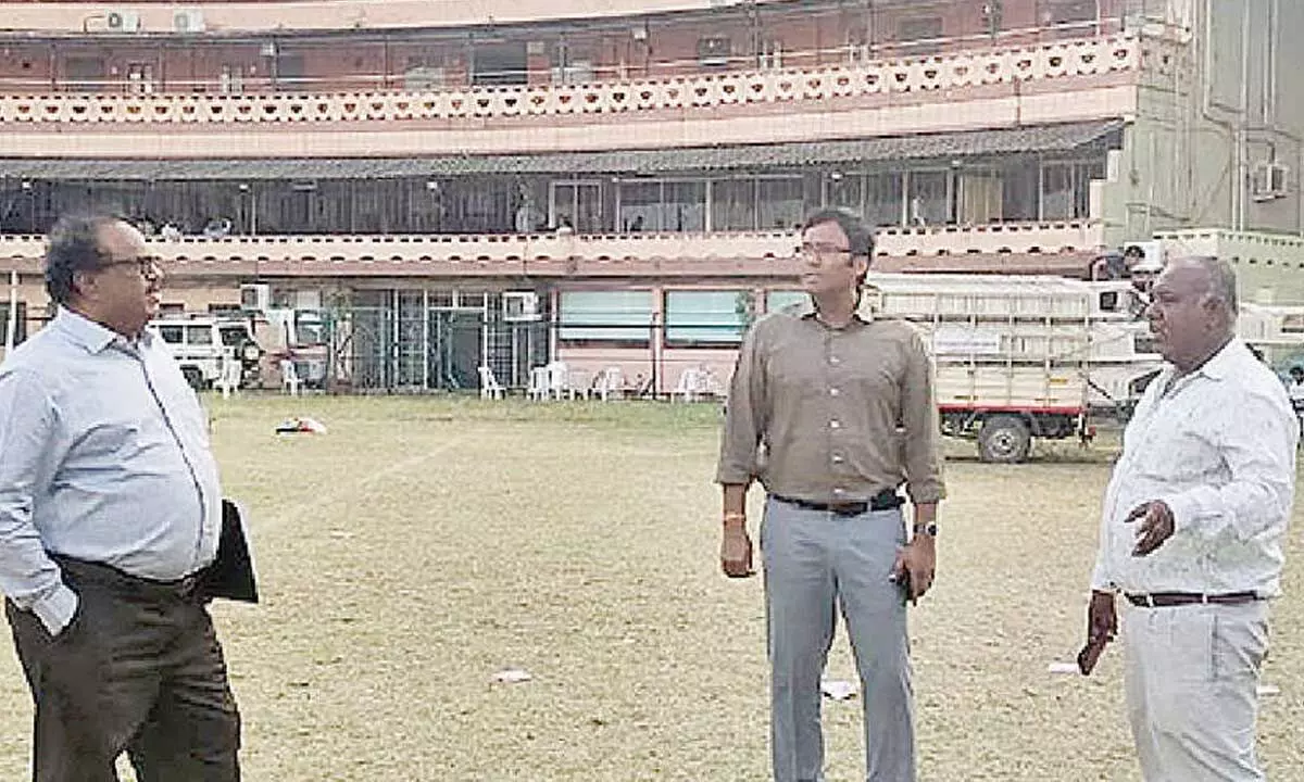 Officials Review Preparations for ‘Praja Palana Vijayotsavam’ at LB Stadium