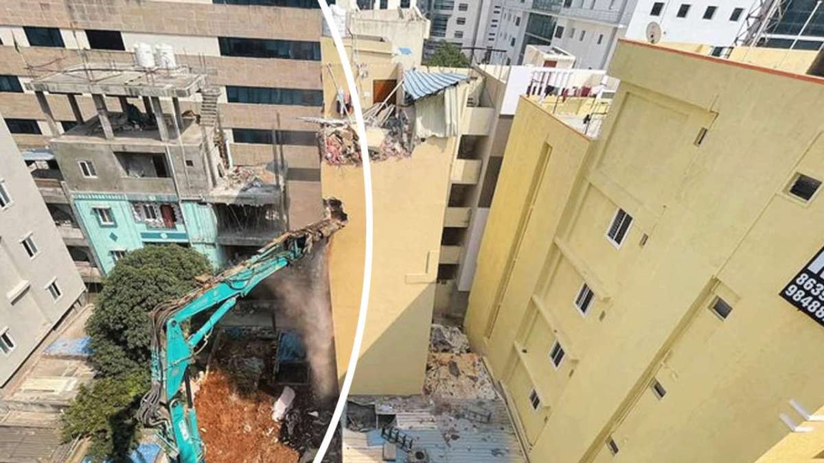 Gachibowli: GHMC Begins Demolition of Tilted Building at Siddiqnagar to Ensure Safety