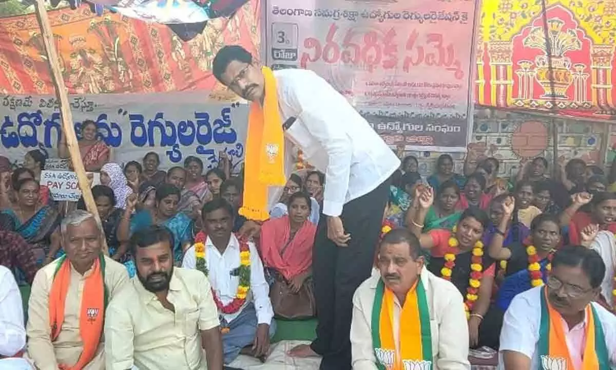 BJP Backs Samagra Shiksha Abhiyan Employees’ Strike, Calls for Regularization and Benefits