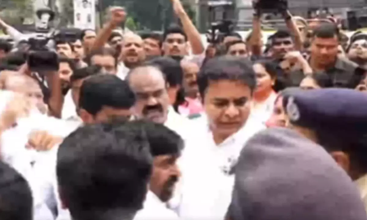 BRS MLAs Stage Protest Wearing Adani-Revanth T-Shirts