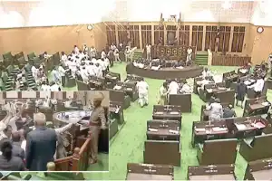 BRS MLAs toss papers at Speaker and Minister