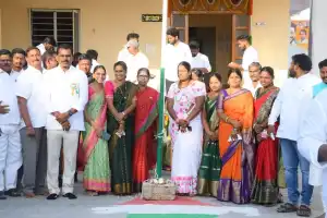 MLA Megha Reddy raises the flag at the camp office