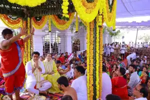 MLA Rajesh Reddy and Spouse Attend Sri Lakshmi Narasimha Swamy Kalyana Mahotsavam