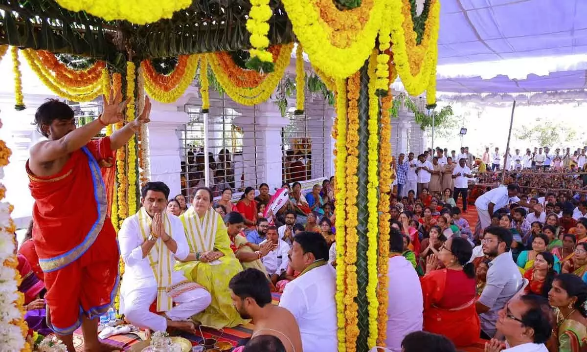 MLA Rajesh Reddy and Spouse Attend Sri Lakshmi Narasimha Swamy Kalyana Mahotsavam