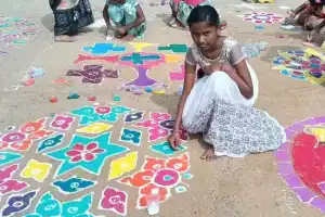 Saraswati Sishu Mandir in Nagarkurnool Hosts Grand Rangoli Competition